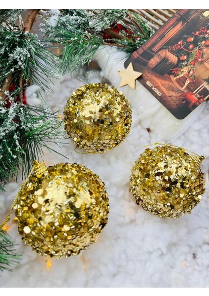 Yılbaşı Çam Ağacı Süsü Gold Altın Pullu Top Süs 8 cm 3 Lü Paket Cici Top fırsatları