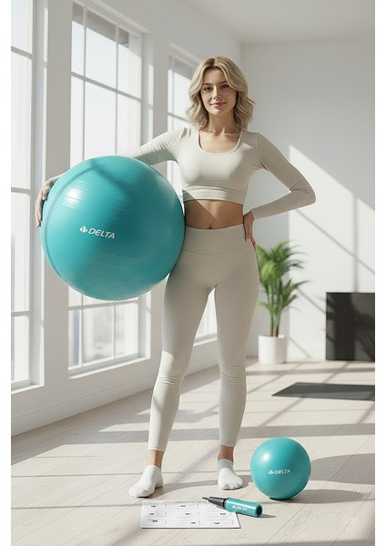 65 cm Pilates Topu Şişirme Pompası ve 20 cm Denge Topu Seti Egzersiz Topu 65CM Plates Seti Turkuaz fırsatları