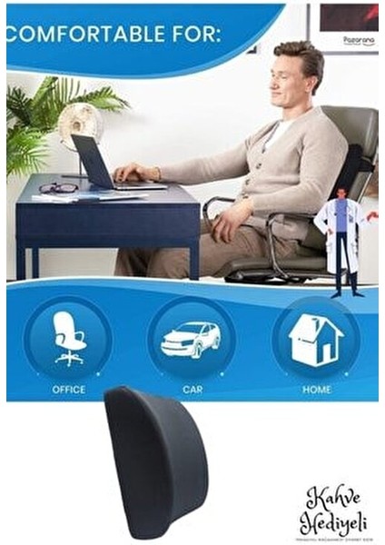 Lüx Ortopedik Bel Yastığı Siyah Poliüretan Malzeme ile 11.5x33x35 cm Boyutunda