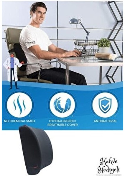 Lüx Ortopedik Bel Yastığı Siyah Poliüretan Malzeme ile 11.5x33x35 cm Boyutunda