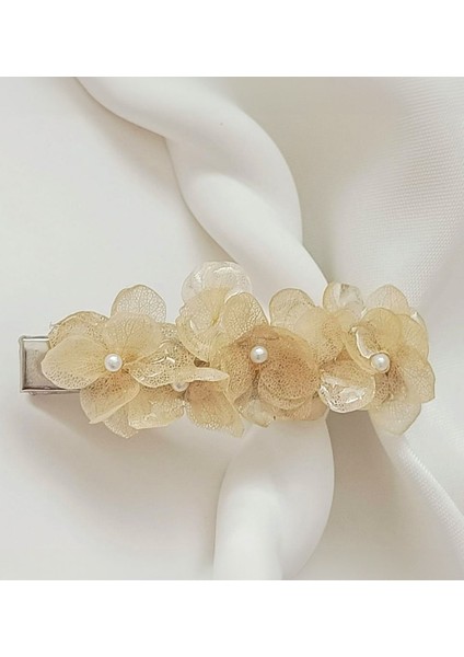 El Yapımı Gerçek Ortanca Çiçeği Kıstırmalı Sarı Saç Tokası(UV REÇİNE)