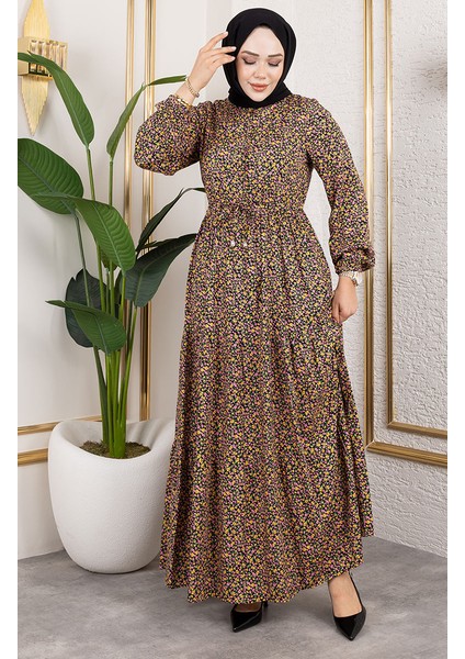 Efsun Çiçek Desenli Elbise 7136-01 Sarı fiyatları