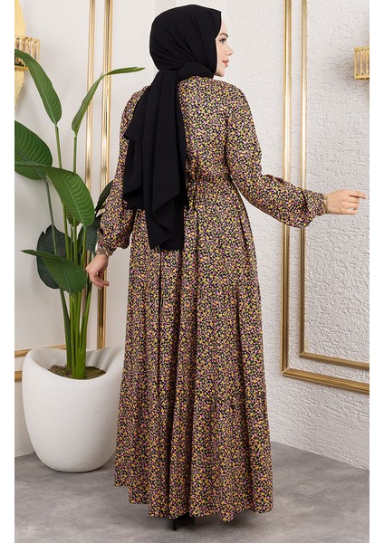 Efsun Çiçek Desenli Elbise 7136-01 Sarı fırsatları