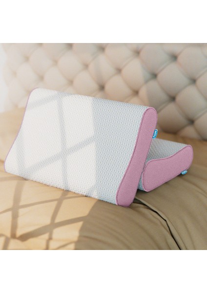 2'li Flex Tam Ortopedik Visco Konforlu Uyku Yastık Kampanyası, Ortopedik, 60 X 40 X 14/11, Pembe