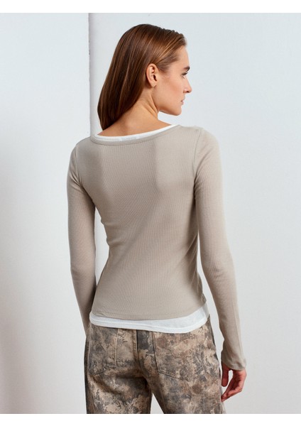 32053 Çift Görünümlü Uzun Kollu Top-Açık Çağla fiyatları