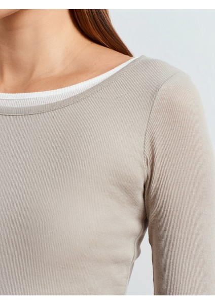 32053 Çift Görünümlü Uzun Kollu Top-Açık Çağla fırsatları