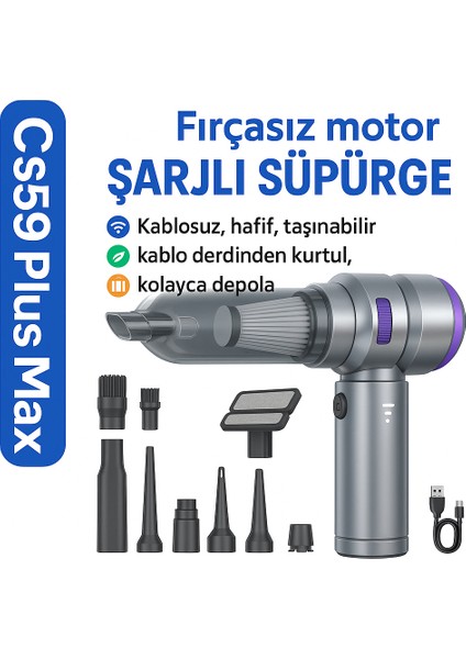 Fırçasız Motorlu, Kablosuz, Taşınabilir, Güçlü Emiş, Çoklu Başlık Seti, Şarjlı Ev Araç Süpürgesi