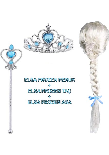 Bfs Örgülü Karlar Ülkesi Frozen Elsa Peruğu Tacı ve Sopası Çocuk Boy