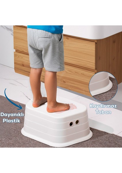3165 Jolly Çocuk Basamağı 37,5X26,5X15 cm Kaydırmaz Çocuk Taburesi Plastik Basamak Pudra