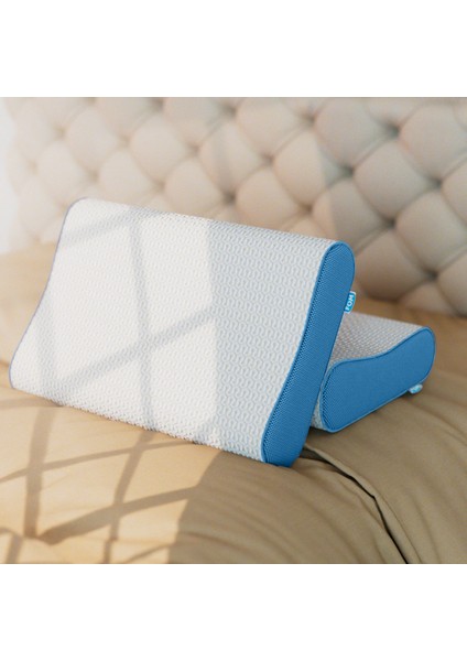 2'li Flex Tam Ortopedik Visco Konforlu Uyku Yastık Kampanyası, Ortopedik, 60 X 40 X 14/11, Açık Mavi