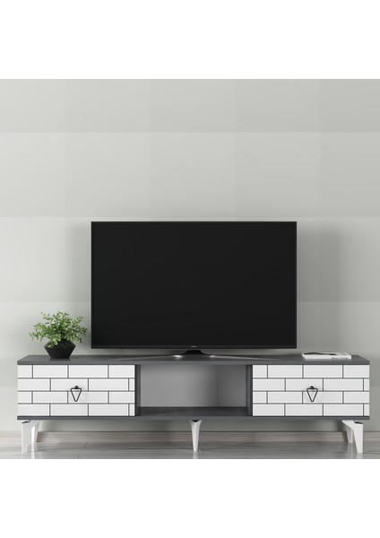 Varnact Tv Sehpası Antrasit-Beyaz