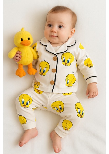 Kız Erkek Unisex Lüx Alt-Üst 2 Parça Desenleri Canlı Pamuklu Pijama Takımı