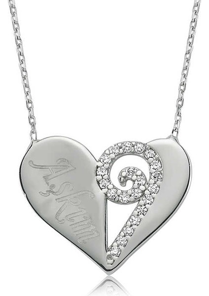 925 Ayar Gümüş Kalpli Aşkım Kadın Gümüş Kolye