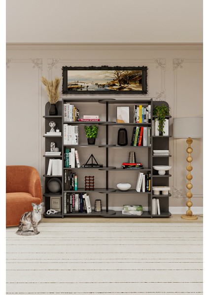 Asra Trend DK-01 Duvar/Köşe Modüler Kitaplık – 176 cm Geniş Ünite, 17 Raflı Salon & Ofis Kitaplığı