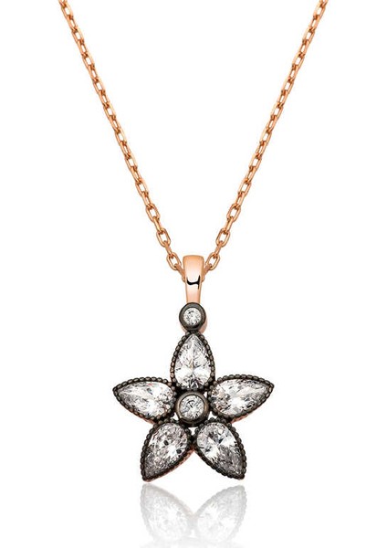 925 Ayar Gümüş Elmas Montür Çiçek Kadın Gümüş Kolye