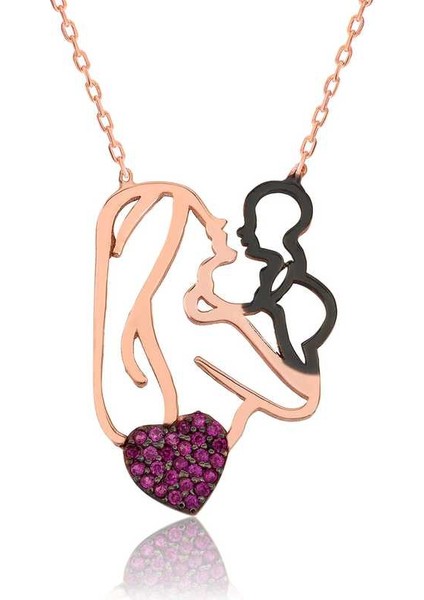 925 Ayar Gümüş Kalpli Anne Çocuk Gümüş Kolye