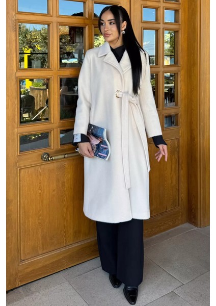 Kadın Gold Tokalı Kuşaklı Iç Astarlı Sakallı Kaban P-00018445