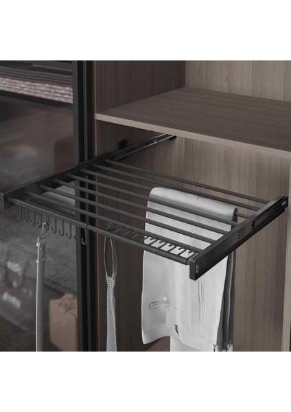 Plastik Kapaklı Teleskopik Raylı Pantolonluk Antrasit Modül 45CM (S-6302-A)