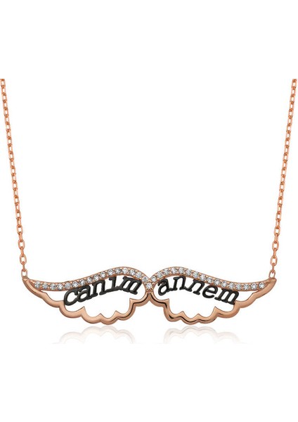 925 Ayar Gümüş Melek Canım Annem Kadın Gümüş Kolye