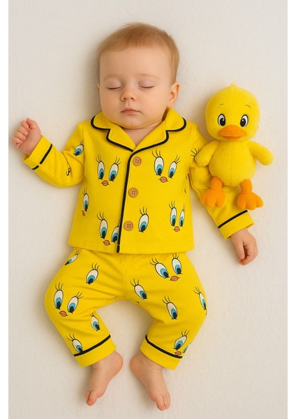 Kız Erkek Unisex Lüx Alt-Üst 2 Parça Desenleri Canlı Pamuklu Pijama Takımı