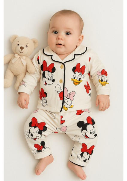 Kız Erkek Unisex Lüx Alt-Üst 2 Parça Desenleri Canlı Pamuklu Pijama Takımı