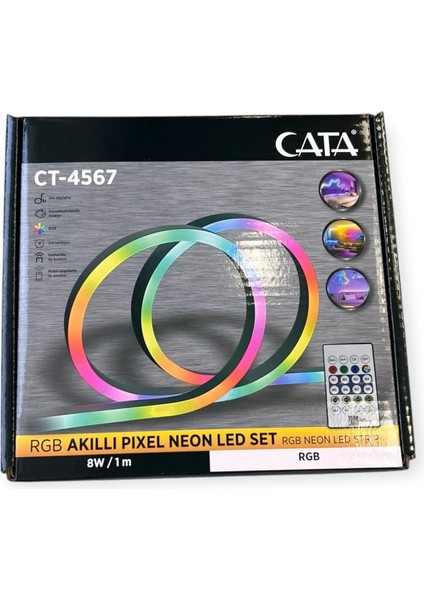 CT-4567 Pixel Neon LED Set 5 Metre Rgb Kumandalı Esnek Şerit Işık Iç & Dış Mekan Dekoratif Aydınlatma