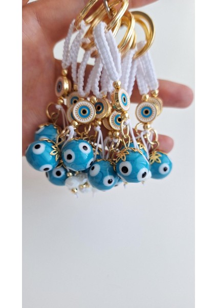 Lüks Hediyelik Nazzar Boncuklu Şans Anahtarlık - Beyaz 10,5 cm fırsatları