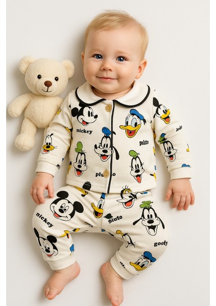 Kız Erkek Unisex Lüx Alt-Üst 2 Parça Desenleri Canlı Pamuklu Pijama Takımı