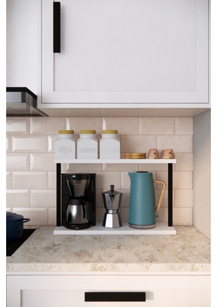 Mutfak Rafı, Düzenleyici, Kahve Köşesi, Baharatlık, 2 Yüksek Raflı Tezgah Üstü Organizer, Tabaklık