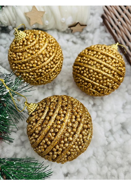 Yılbaşı Çam Ağaç Süsü Gold Altın Hasır Ip Motifli Top Süs 8 cm 3 Lü Paket fırsatları