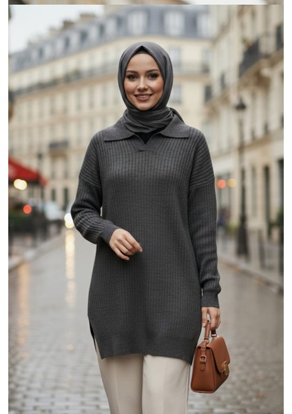 Fitilli Füme Tesettür Triko Kazak Tunik 65903FU