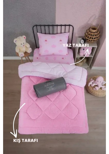 Tek Kişilik Çift Taraflı Lüx Welsoft Elit Yorgan Yumuşak Polar Yorgan ve Yastık Kılıfı Prenses Pembe modelleri