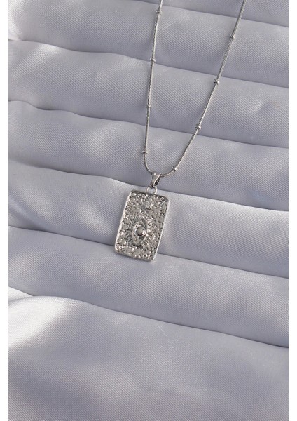 Bfs 316L Çelik Zincir Gümüş Renk Lazer Işlemeli Göz Figür Tarot Kolye