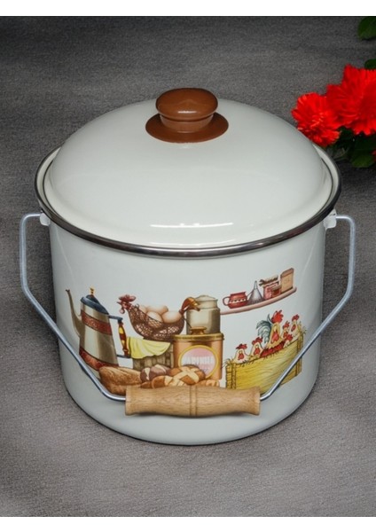 Emaye Bakraç Yoğurt Tenceresi Bakliyat Saklama Tenceresi Patates Soğan Kovası 16 cm 3,20 Litre