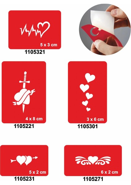 Kalp Kalbe 5'li Set Geçici Dövme Kına Şablonu