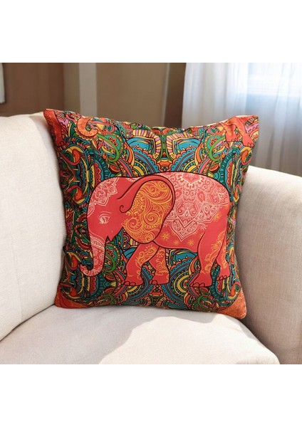 Dijital Baskı Pamuklu Fil Motifli Etnik Kare Kırlent Kılıfı fiyatları