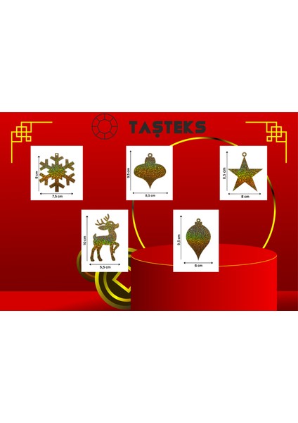 5’li Altın Hologram Yılbaşı Ağacı Süsü Seti – Parlak Holografik (Ipli , 5 Farklı Model) modelleri