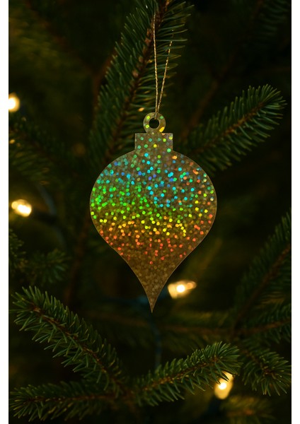 5’li Altın Hologram Yılbaşı Ağacı Süsü Seti – Parlak Holografik (Ipli , 5 Farklı Model)