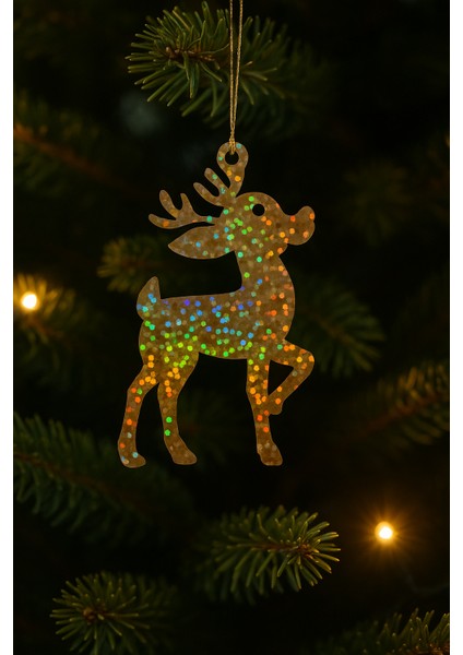 5’li Altın Hologram Yılbaşı Ağacı Süsü Seti – Parlak Holografik (Ipli , 5 Farklı Model)