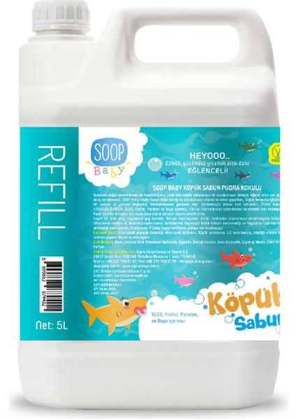 Baby Shark Baby Köpük Sabun Pudra Kokulu 5L | Vegan Hipoalerjenik | SLES Fosfat Paraben Boya İçermez | Dermatolojik Test Edilmiş | Eğlenceli Köpük Form