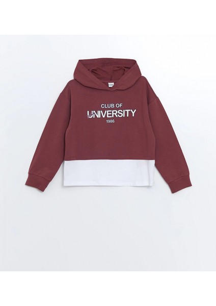 Lcw Kids Bordo Kapüşonlu Baskılı Kız Çocuk Sweatshirt ve Eşofman Alt 2'li Takım fiyatları