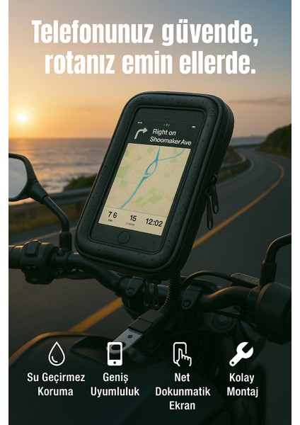 Su Geçirmez Telefon Tutucu Bisiklet & Motosiklet – 6.7 Inç Uyumlu, Dokunmatik Ekranlı, Kolay Montaj
