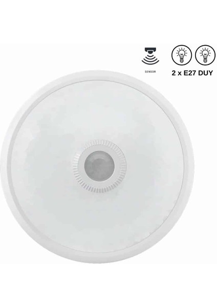 Ares Group Sensörlü 360 derece Hareket Algılayıcılı Tavan Armatürü Otomatik Aydınlatma E27 Uyumlu 2 Ampul Girişli