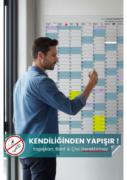 2026 Yıllık Takvim Planlayıcı Çizelgesi Yeri Değiştirilebilir, Statik Tutunan Pratik Akıllı Kağıt, Kişisellştirilebilir Planlayıcı, Promosyon Takvim