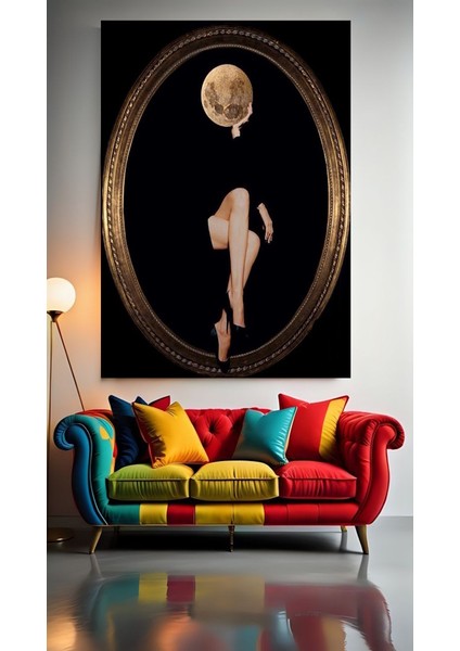 Ayna ve Ay V1 Ev Duvar Salon Güzellik Salonu Ofis Dükkan Dekarasyon Kanvas Tablo