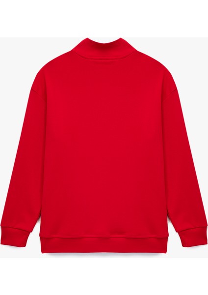 Dik Yaka Yarım Fermuarlı Uzun Kollu Atatürk Nakışlı Pamuklu Sweatshirt fiyatları