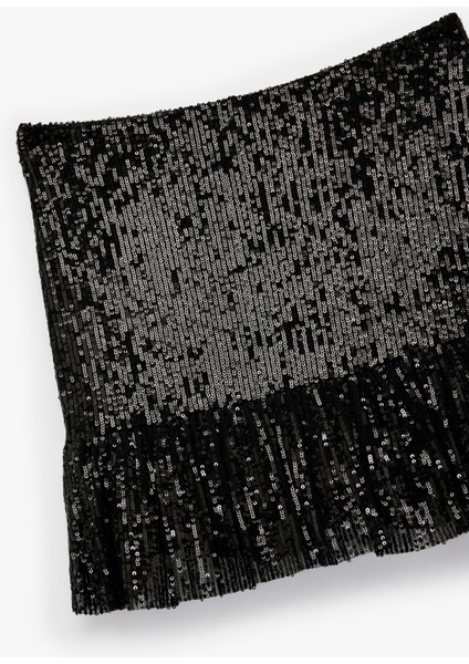 Pullu Payetli Volanlı Asimetrik Mini Abiye Etek modelleri