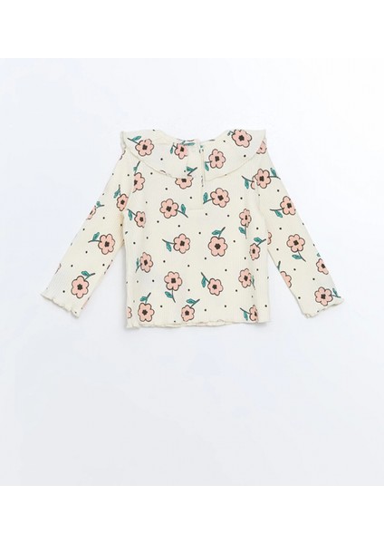Lcw Baby Ekru Bisiklet Yaka Uzun Kollu Çiçekli Bluz ve Tayt 2'li Takım fırsatları