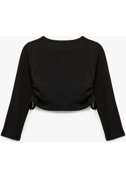 Pamuklu Uzun Kollu Bisiklet Yaka Kaşkorse Crop Tişört fiyatları