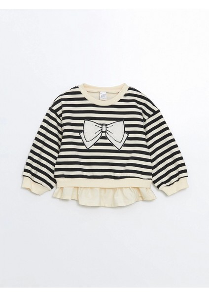 Lcw Kids Siyah Bisiklet Yaka Çizgili Kız Bebek Sweatshirt